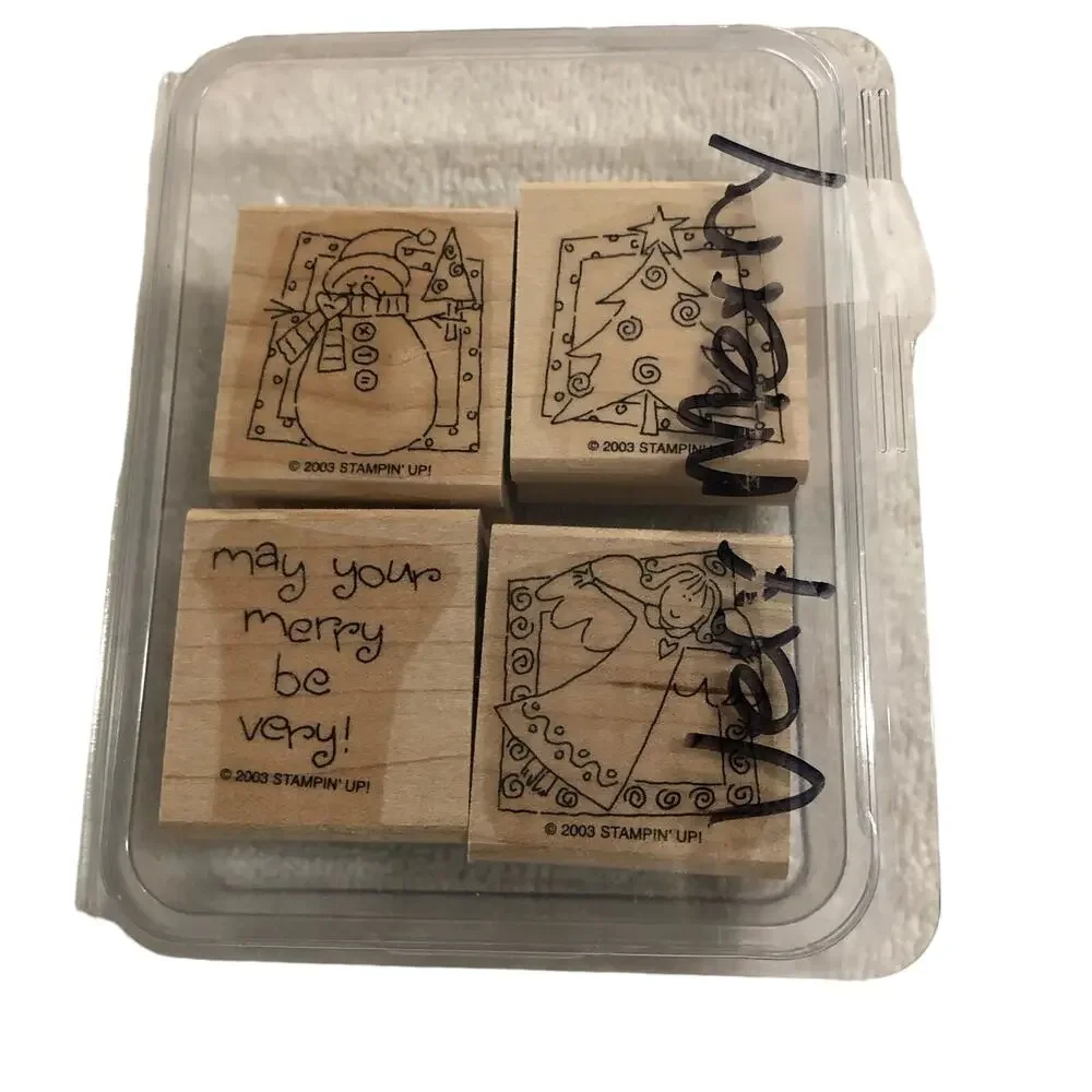 Stampin' Up! Very Merry 4-Stamp Christmas Holiday Festive Rubber Stamps